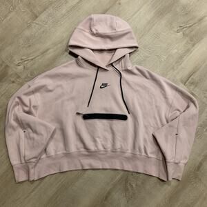 Nike Sportswear Tech Fleece Women's Large Oversized Crop Pink Hoodie DR4973-601